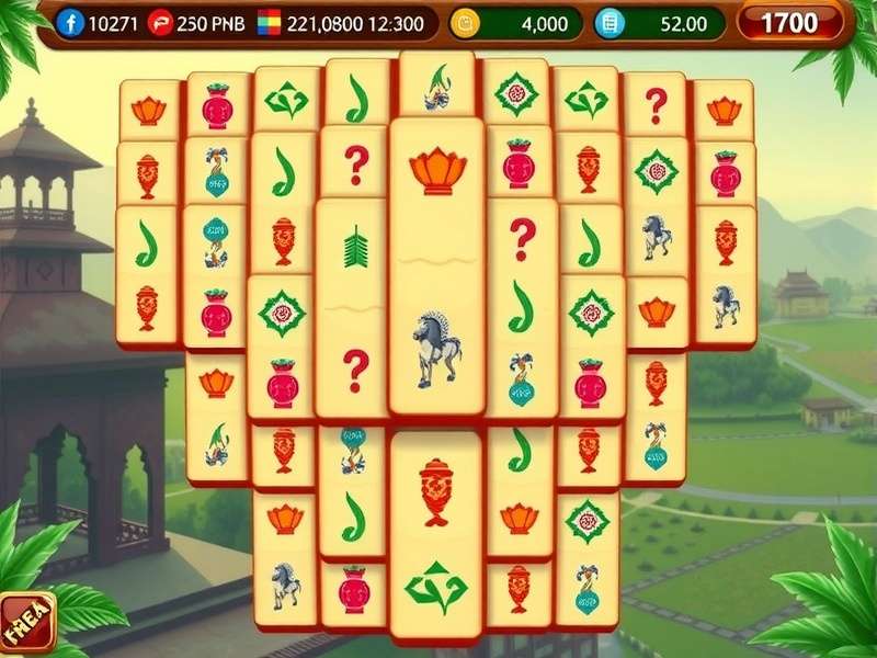 Mysore Mahjong Deluxe gameplay screenshot showing Indian-themed tiles
